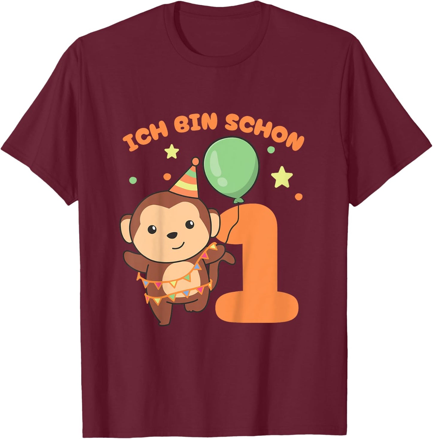 Kinder Affe Ich bin schon 1 Affen Geburtstags Kinder T-Shirt - T-Shirt | Maroon