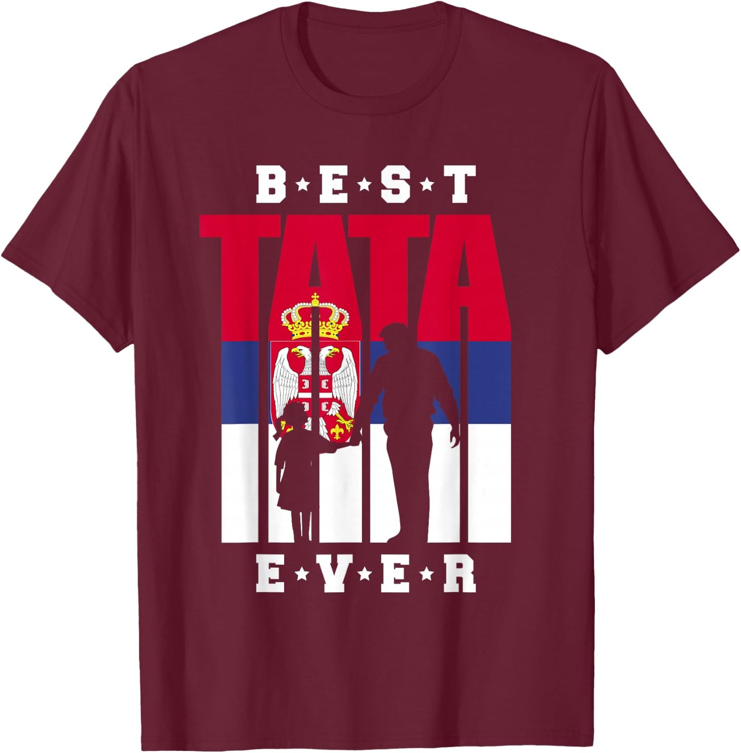 Tata Serbien Flagge Papa Serbischer Vater mit Tochter T-Shirt - T-Shirt | Maroon