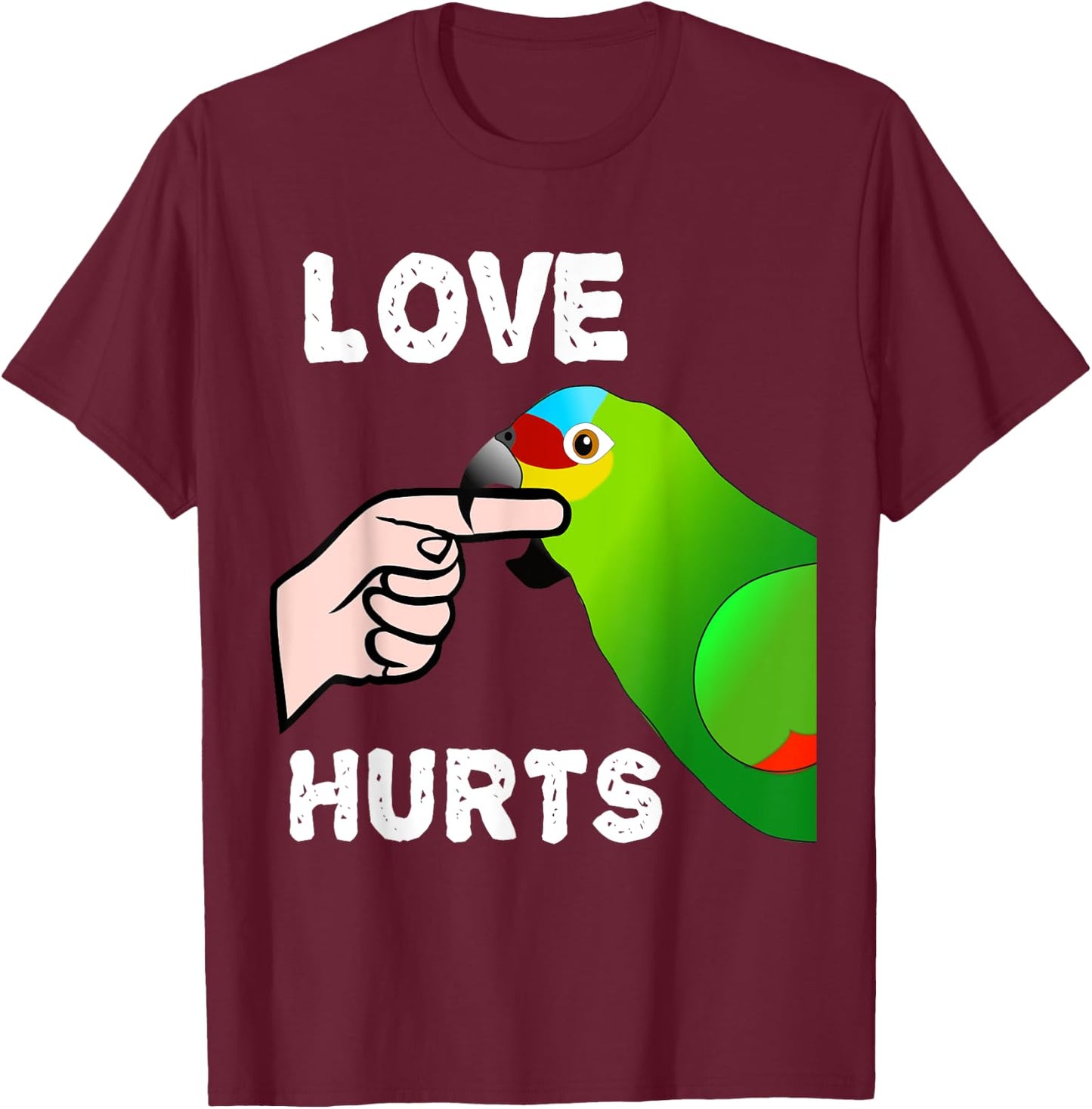 Love Hurts Red Lored Amazon Parrot T-Shirt - T-Shirt | Maroon