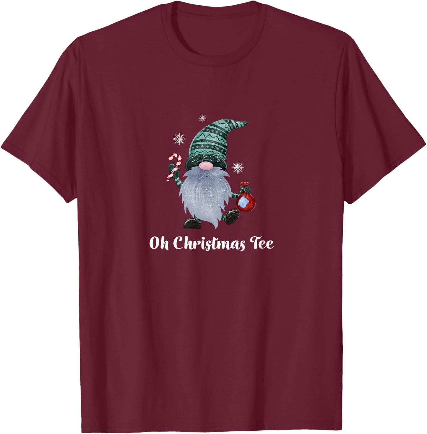 Oh Christmas Gnome Candy Cane Joyful T-Shirt - T-Shirt | Maroon