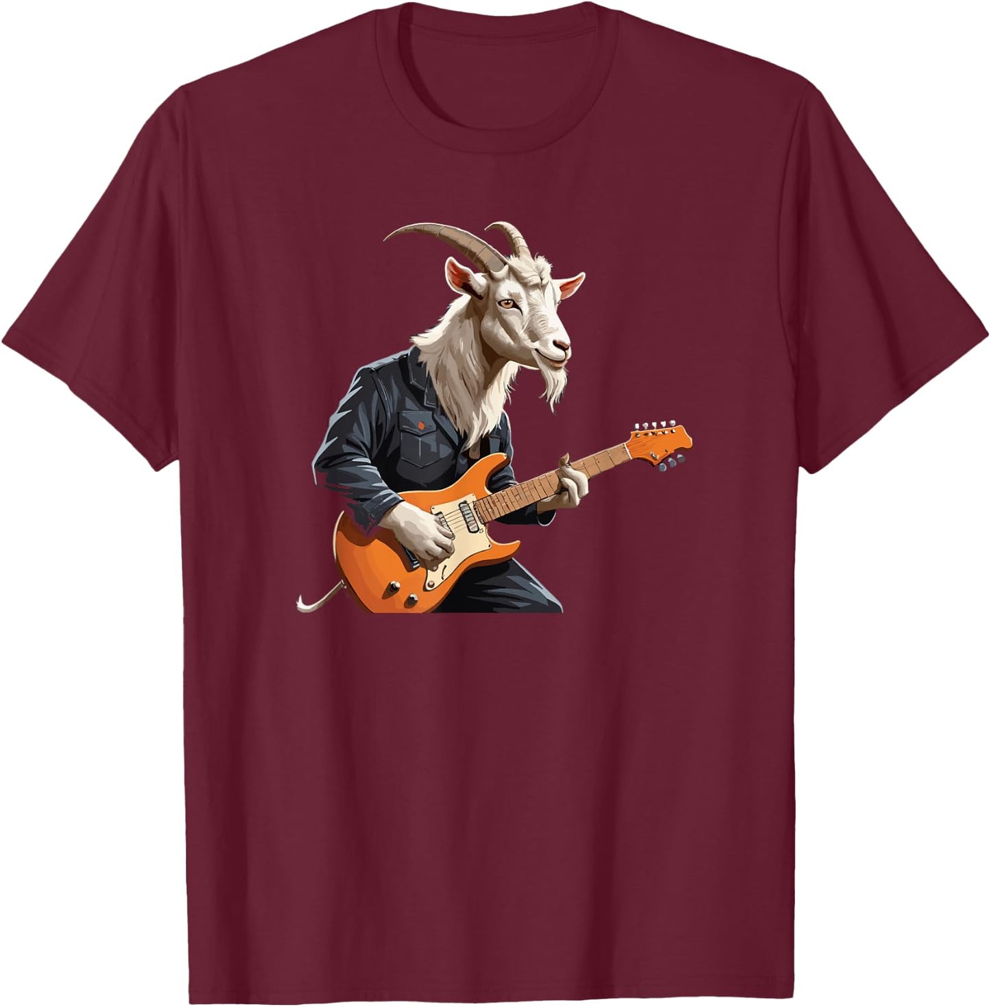 Goat playing Electric Guitar, Goat Guitarist T-Shirt - T-Shirt | Maroon