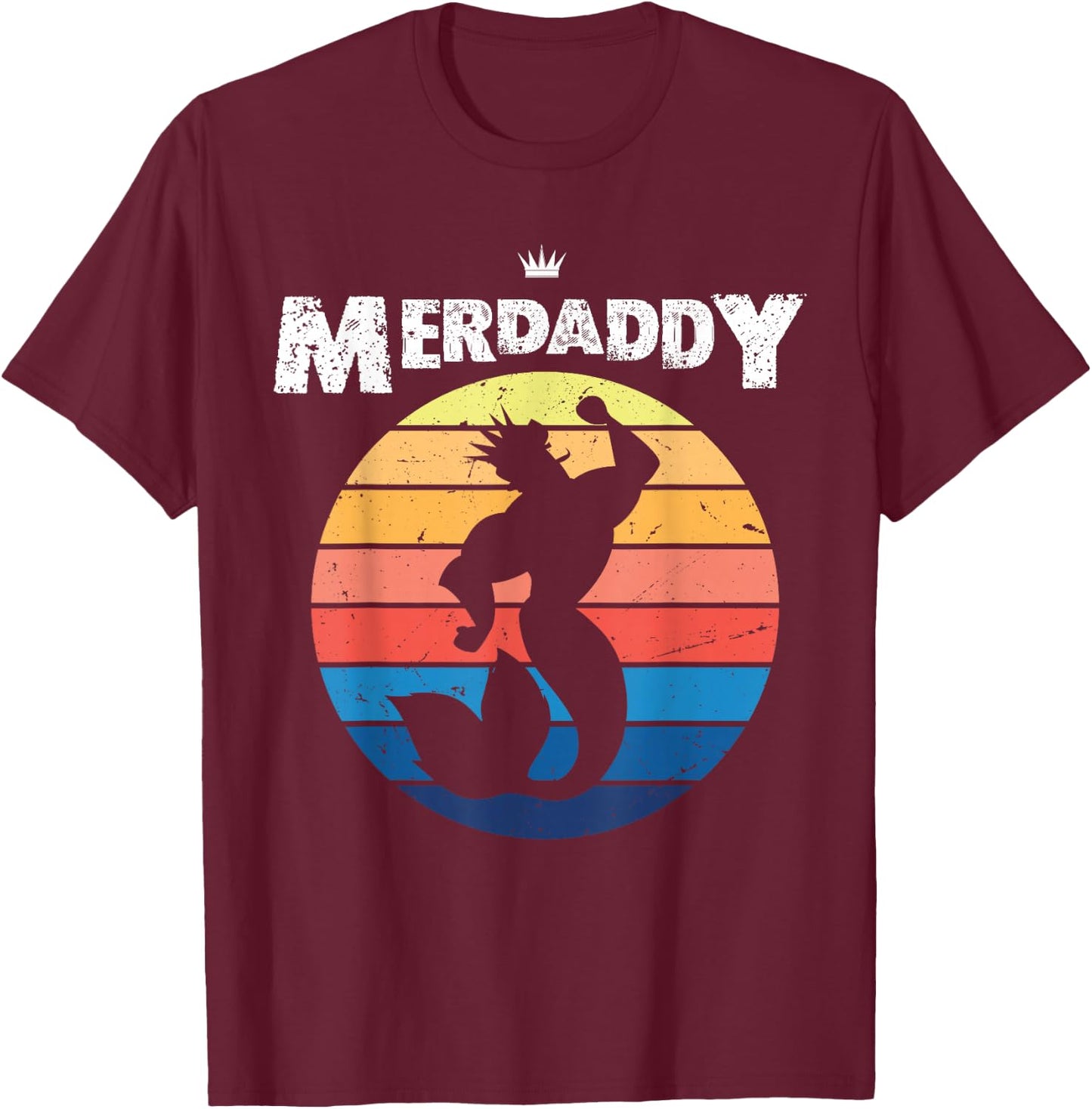Retro Merdaddy Graphic - Vintage Merman Design T-Shirt - T-Shirt | Maroon