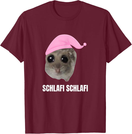 Sad Hamster Meme - Schlafi Schlafi with Hat , black T-Shirt - T-Shirt | Maroon