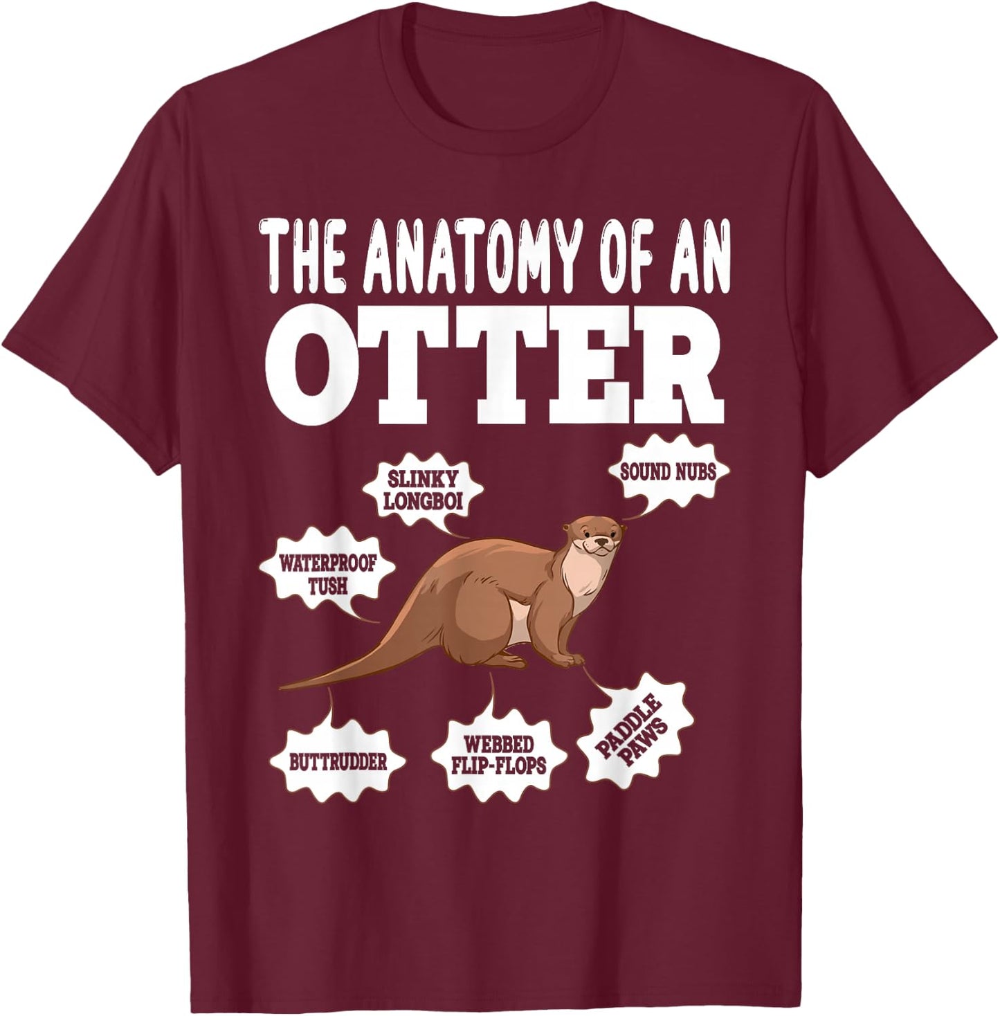 Cute Otter Explanation Anatomy Of An Otter T-Shirt - T-Shirt | Maroon