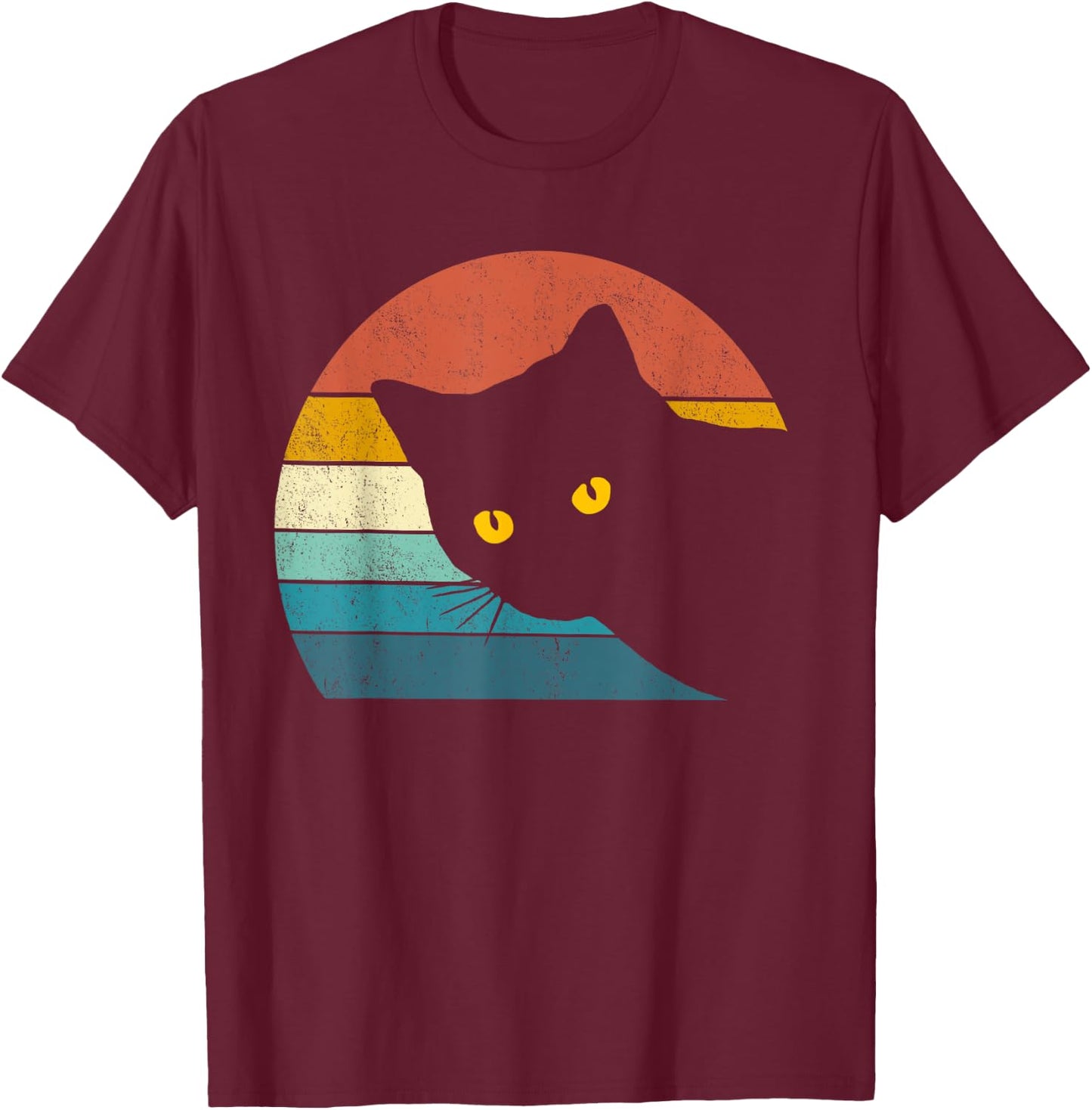 Vintage Black Cat Lover, Retro Style Cats Gift T-Shirt - T-Shirt | Maroon