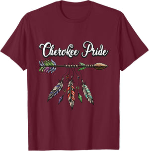 Cherokee Pride Feathers Native American T-Shirt - T-Shirt | Maroon