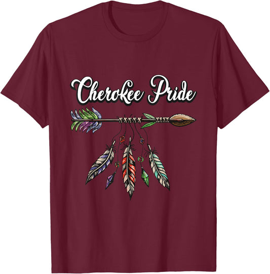 Cherokee Pride Feathers Native American T-Shirt - T-Shirt | Maroon