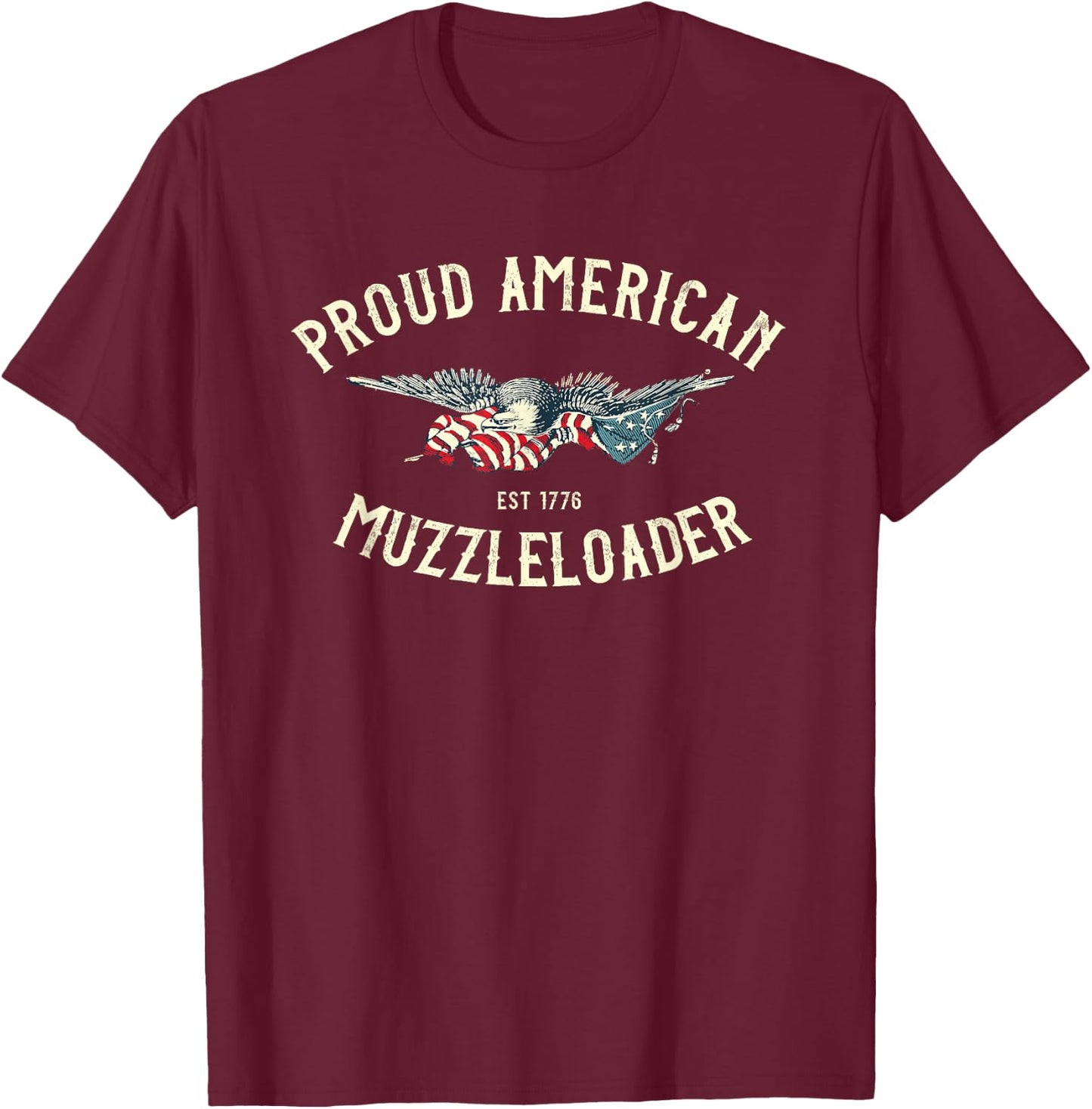 Black Powder Muzzleloading Accessories and Apparel Muzzleloader Vintage Eagle Holding American Flag T-Shirt - T-Shirt | Maroon