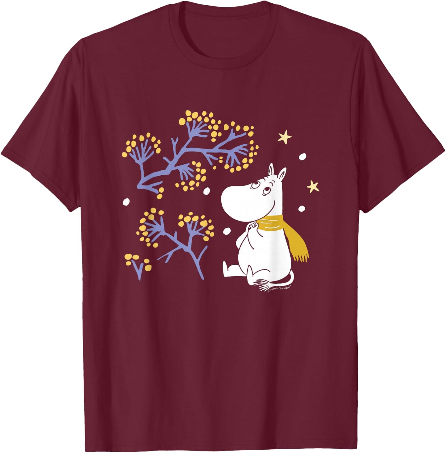 Moomin Moomintroll Look The Snow Winter , Black, S T-Shirt - T-Shirt | Maroon
