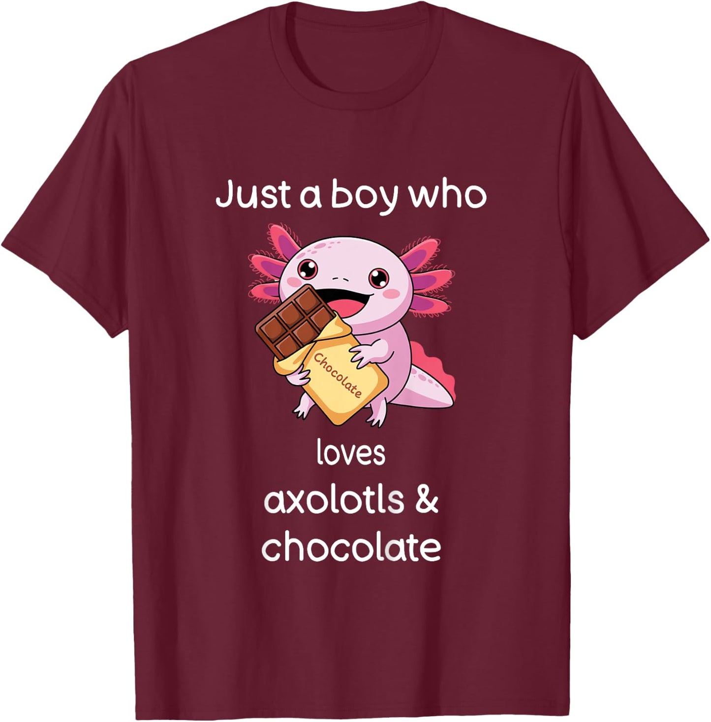 Kids Axolotl Chocolate Shirt Boys Cool Axolotl Chocolate T-Shirt - T-Shirt | Maroon