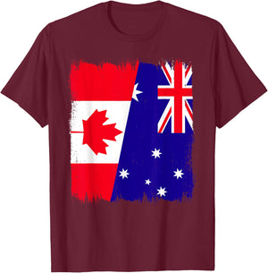 Canada Australia Half Flag Canadian Australian Roots T-Shirt - T-Shirt | Maroon