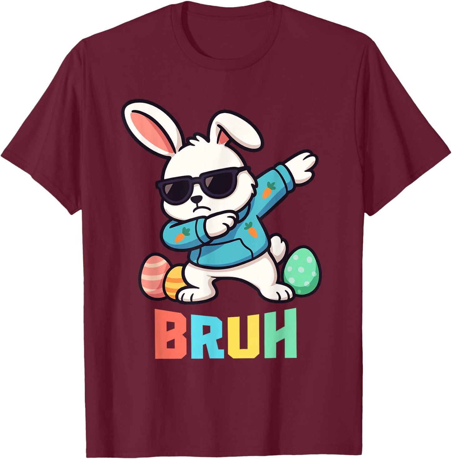 Bruh Dabbing Easter Bunny Kids Boys Easter T-Shirt - T-Shirt | Maroon