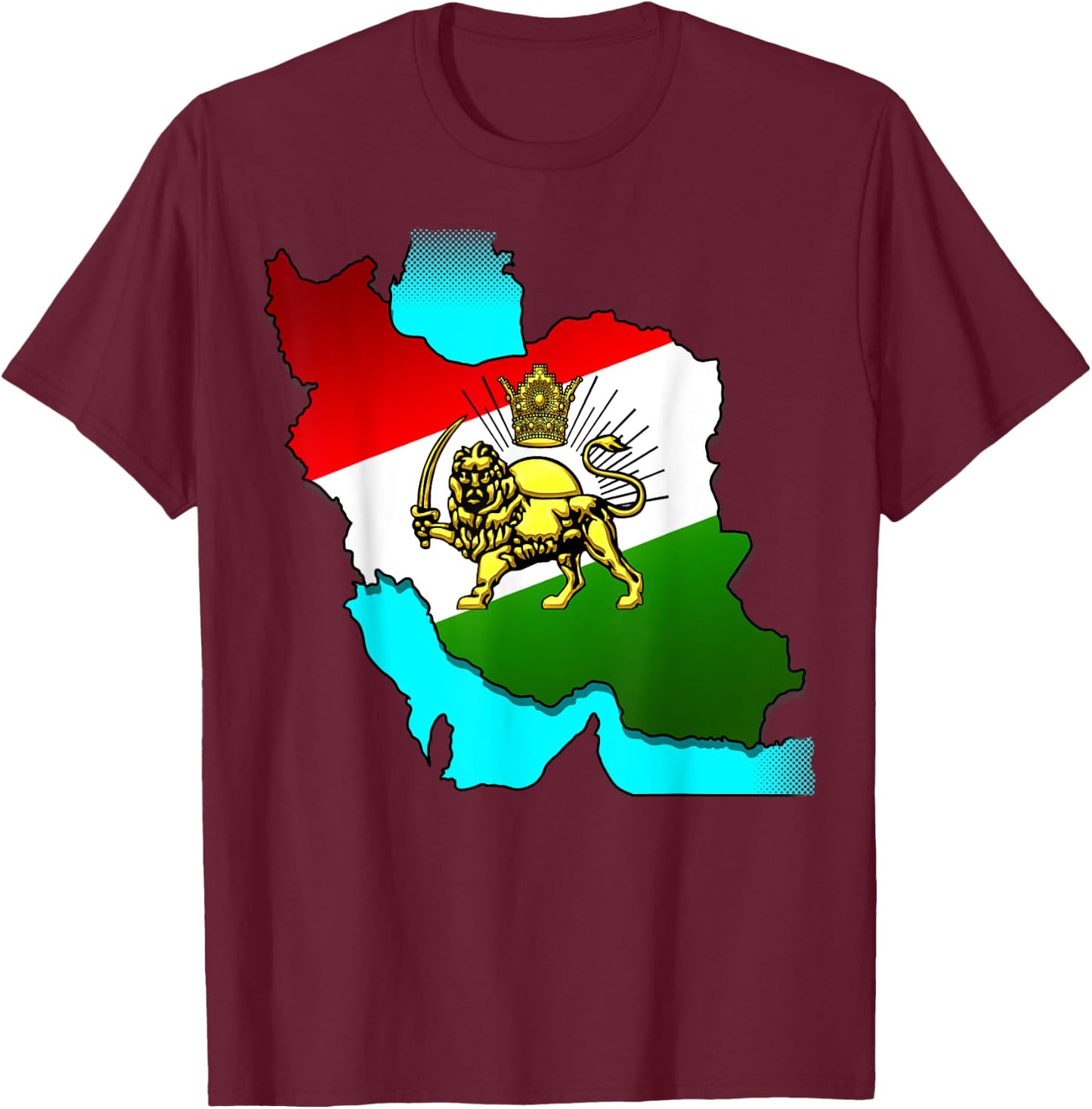 Iran Gilaki Co Iran Pahlavi Flag with the Golden Lion Sun , black T-Shirt - T-Shirt | Maroon