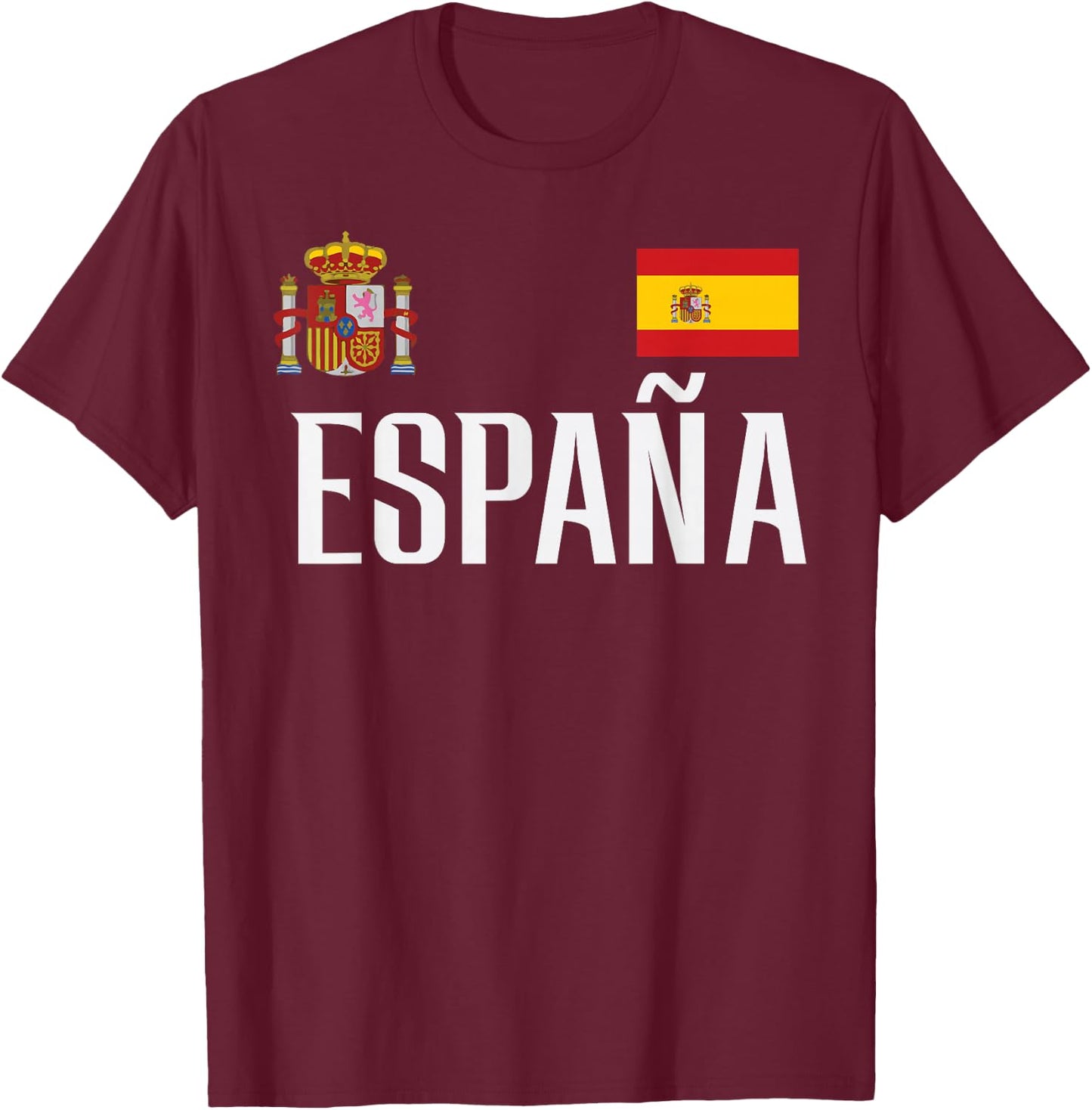 Spain Flag Espana Football Soccer Fan Men Women Kids T-Shirt - T-Shirt | Maroon