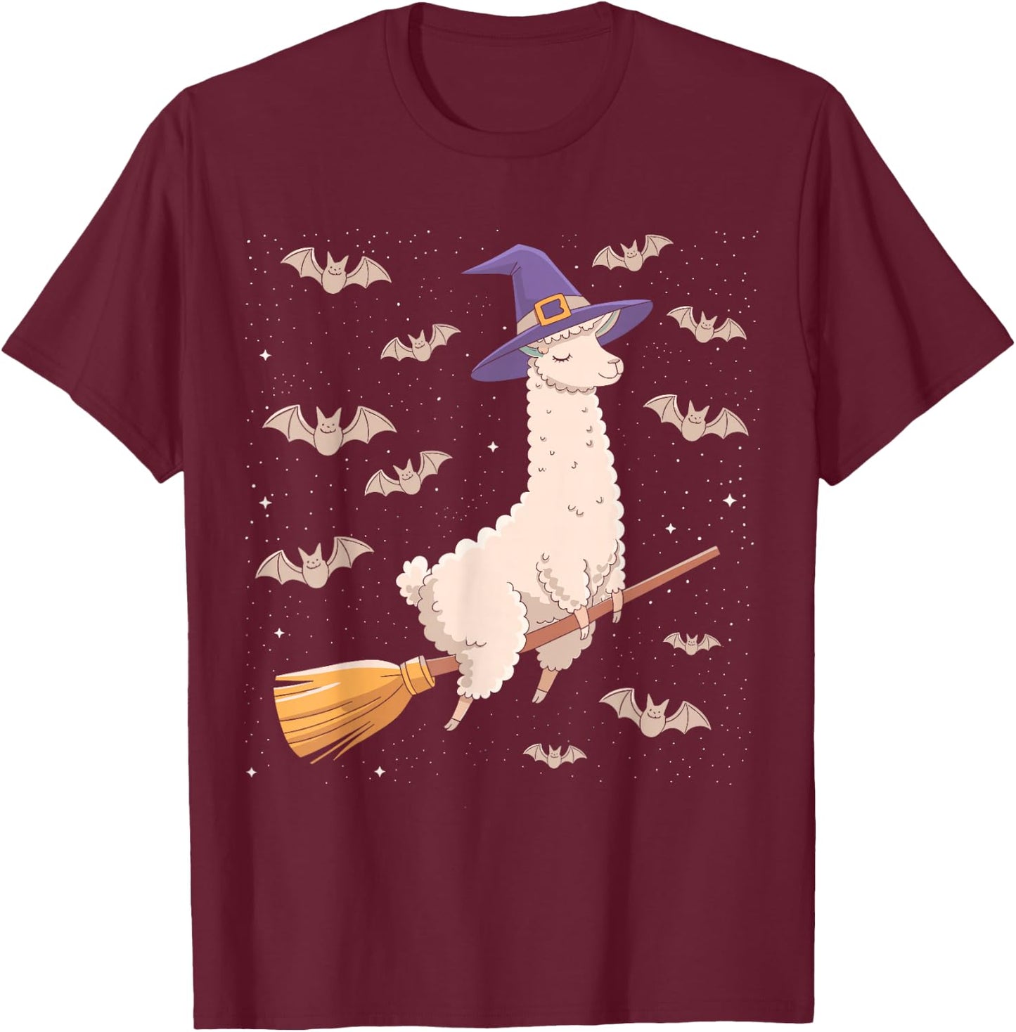 Funny Witch Broomstick Llama Lovers Spooky Halloween Costume T-Shirt - T-Shirt | Maroon