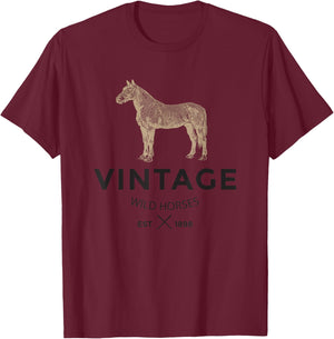 Vintage Wild Horses - Wild Horse Distressed Fashion T-Shirt - T-Shirt | Maroon