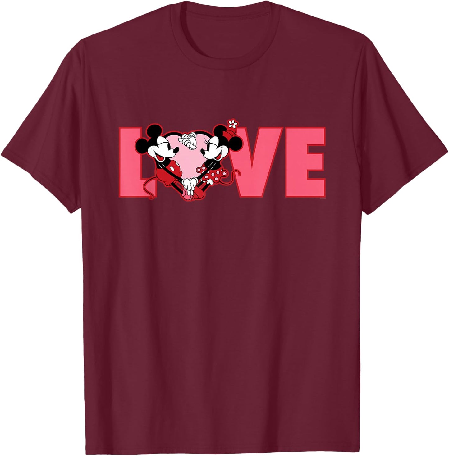 Disney Mickey & Minnie Mouse Couples Valentine's Day Love T-Shirt - T-Shirt | Maroon
