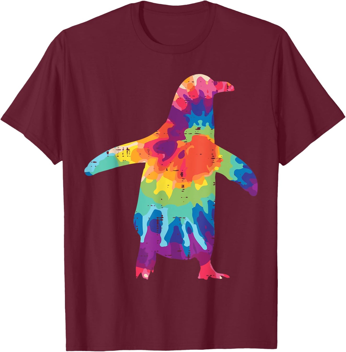 Penguin Silhouette Tie Dye Retro Groovy Hippie Men Women Kid T-Shirt - T-Shirt | Maroon