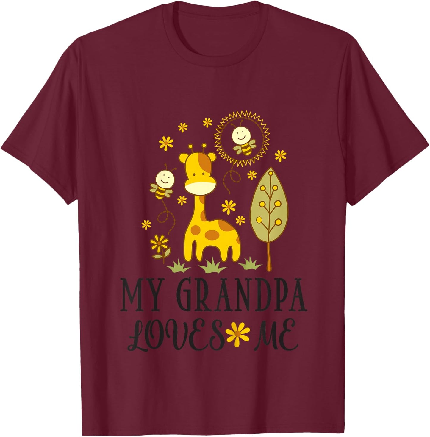 Kids My Grandpa Loves Me Grandchild Giraffe T-Shirt - T-Shirt | Maroon