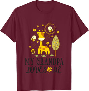 Kids My Grandpa Loves Me Grandchild Giraffe T-Shirt - T-Shirt | Maroon