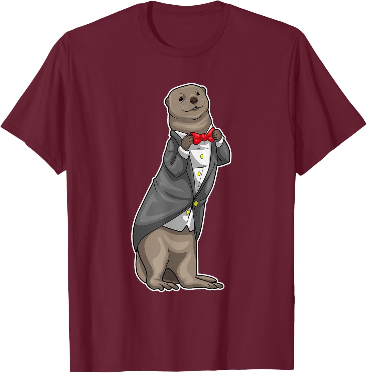 Otter Groom Bow tie Wedding T-Shirt - T-Shirt | Maroon