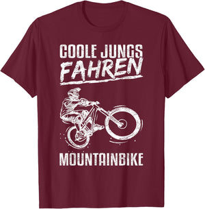 Cool Boys Riding Mountain Bike MTB Bicycle Kids Boys , black T-Shirt - T-Shirt | Maroon