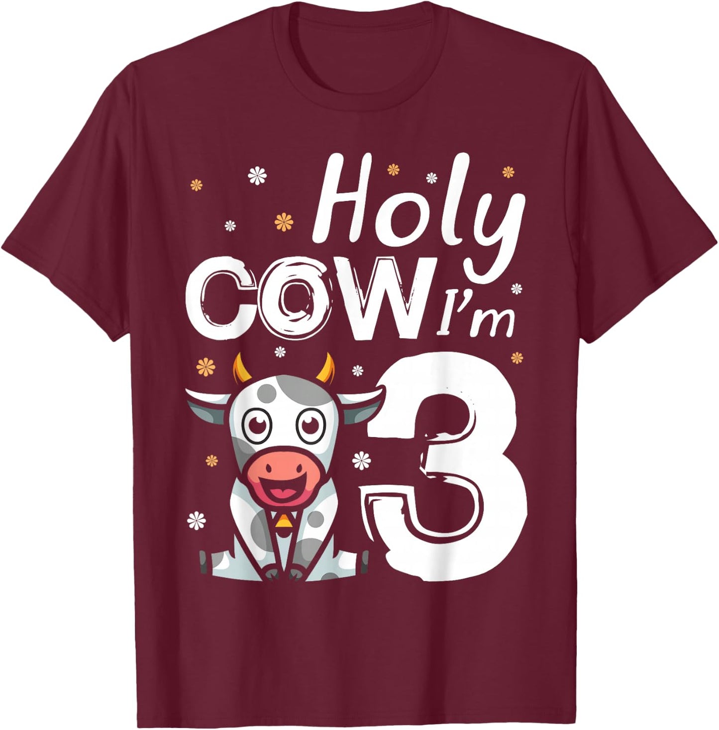 Holy Cow I'm Three 3 Year Old Vintage Farm T-Shirt - T-Shirt | Maroon