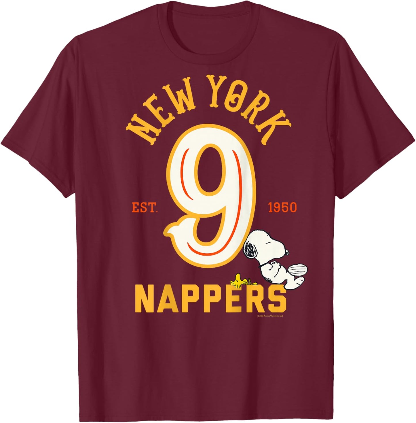 Peanuts - Backprint Snoopy New York Nappers T-Shirt - T-Shirt | Maroon