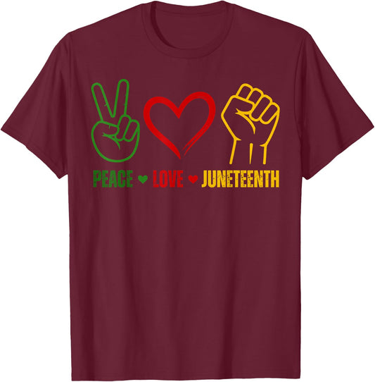 Peace Love Juneteenth 1865 Freedom Day June 19th African T-Shirt - T-Shirt | Maroon