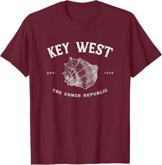 Key West FL Conch Republic Retro Fishing Diving Vintage T-Shirt - T-Shirt | Maroon
