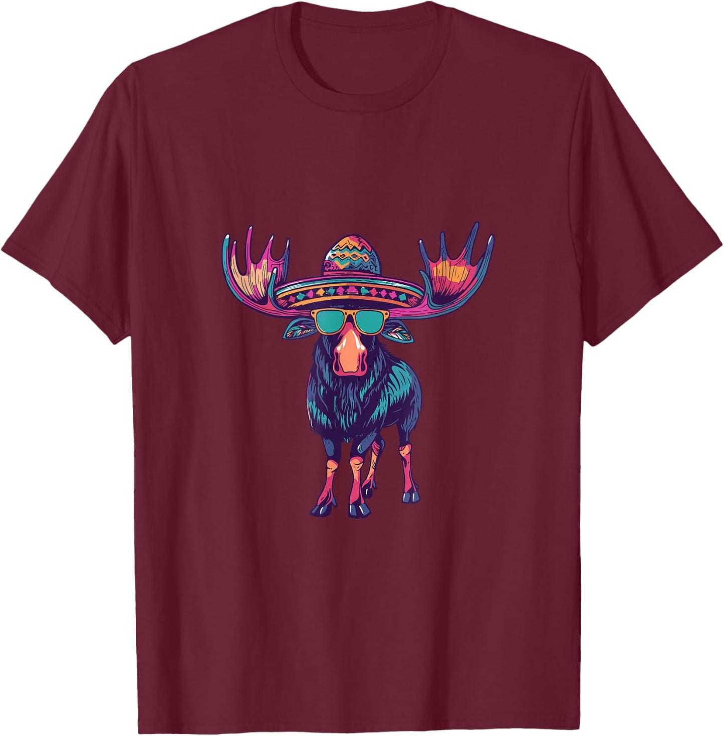 Party Moose with Sombrero | Mexico T-Shirt - T-Shirt | Maroon