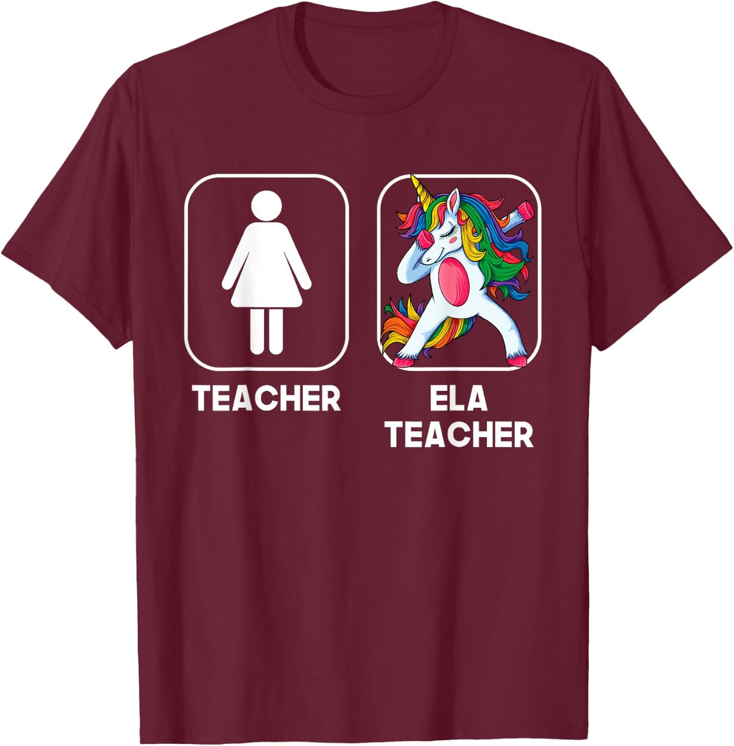 ELA Teacher Funny Gift Dabbing Unicorn Teacher Women T-Shirt - T-Shirt | Maroon