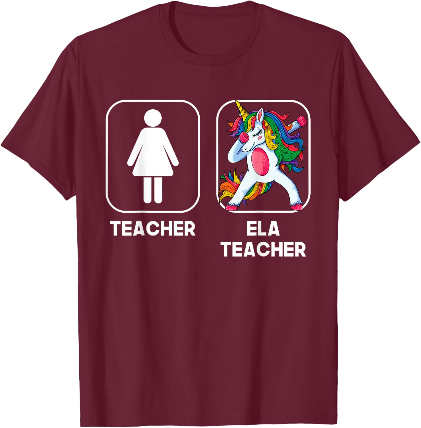 ELA Teacher Funny Gift Dabbing Unicorn Teacher Women T-Shirt - T-Shirt | Maroon