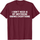 I Don't Need AI My Boyfriend Knows Everything T-Shirt - T-Shirt | Maroon