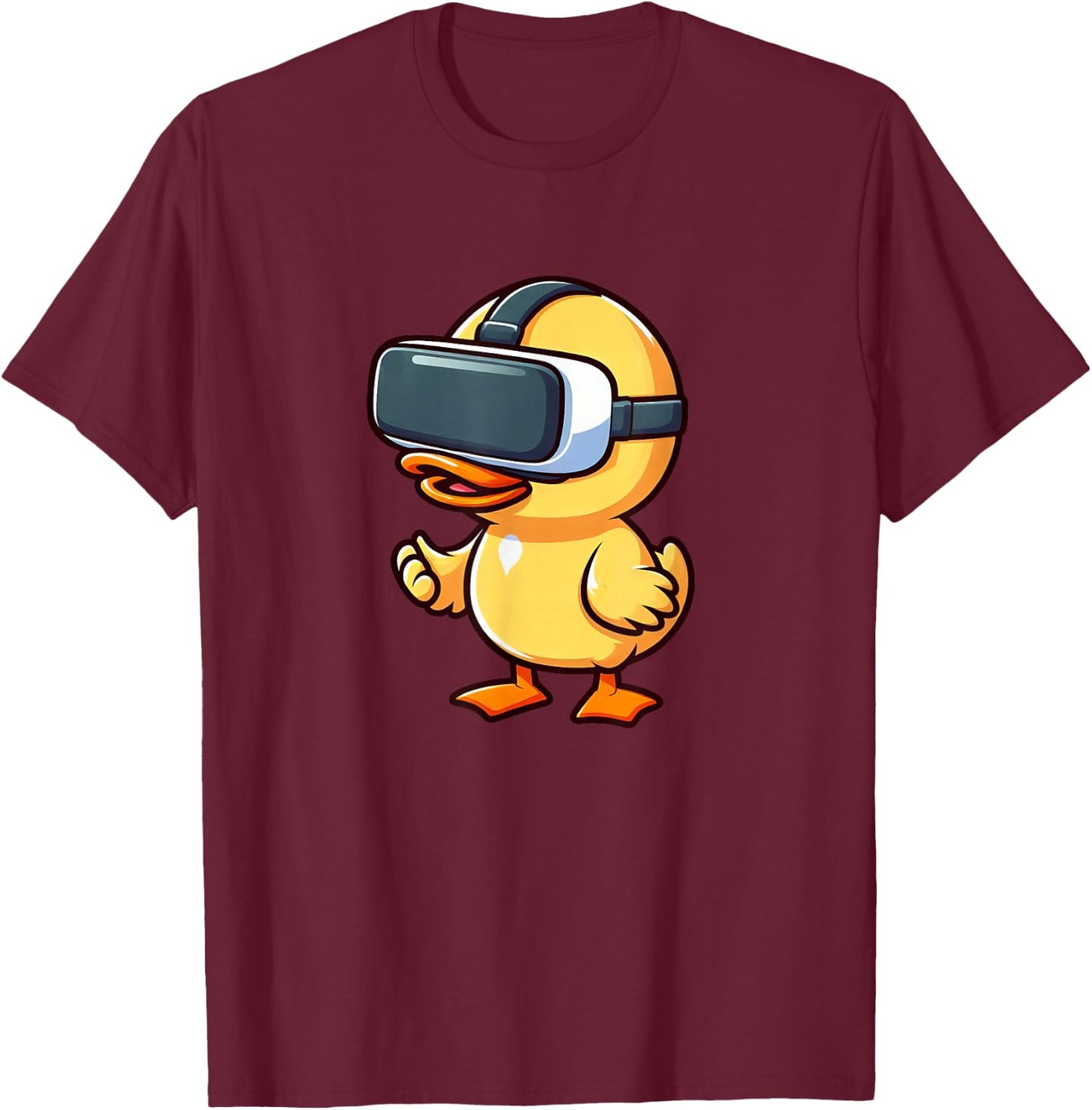 Cartoon Duck Virtual Reality Gamer Designs T-Shirt - T-Shirt | Maroon