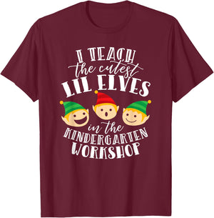 Kindergarten Teacher Christmas T Shirt Cutest Lil Elves T-Shirt - T-Shirt | Maroon