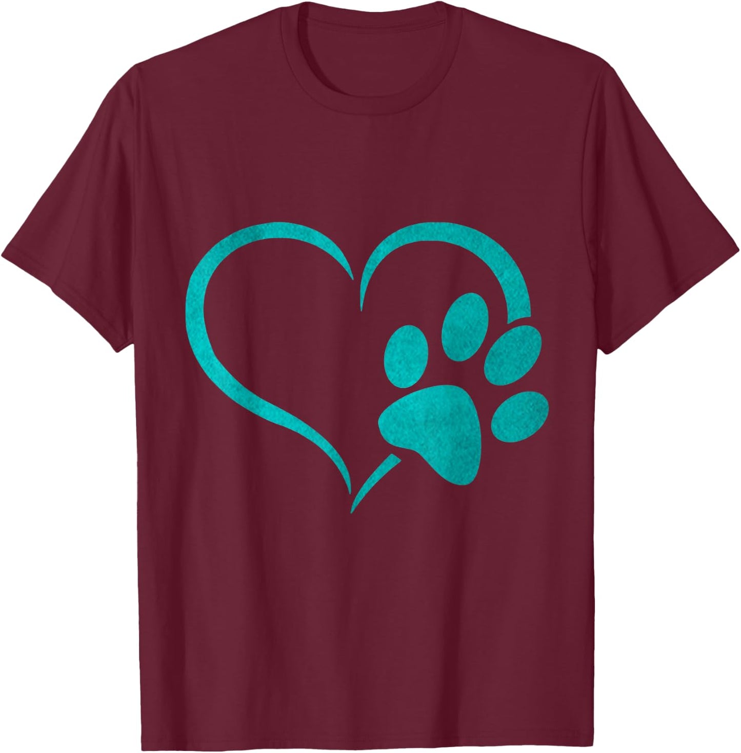 vintage Teal Dog Paw Print heart For Dogs Lover T-Shirt - T-Shirt | Maroon