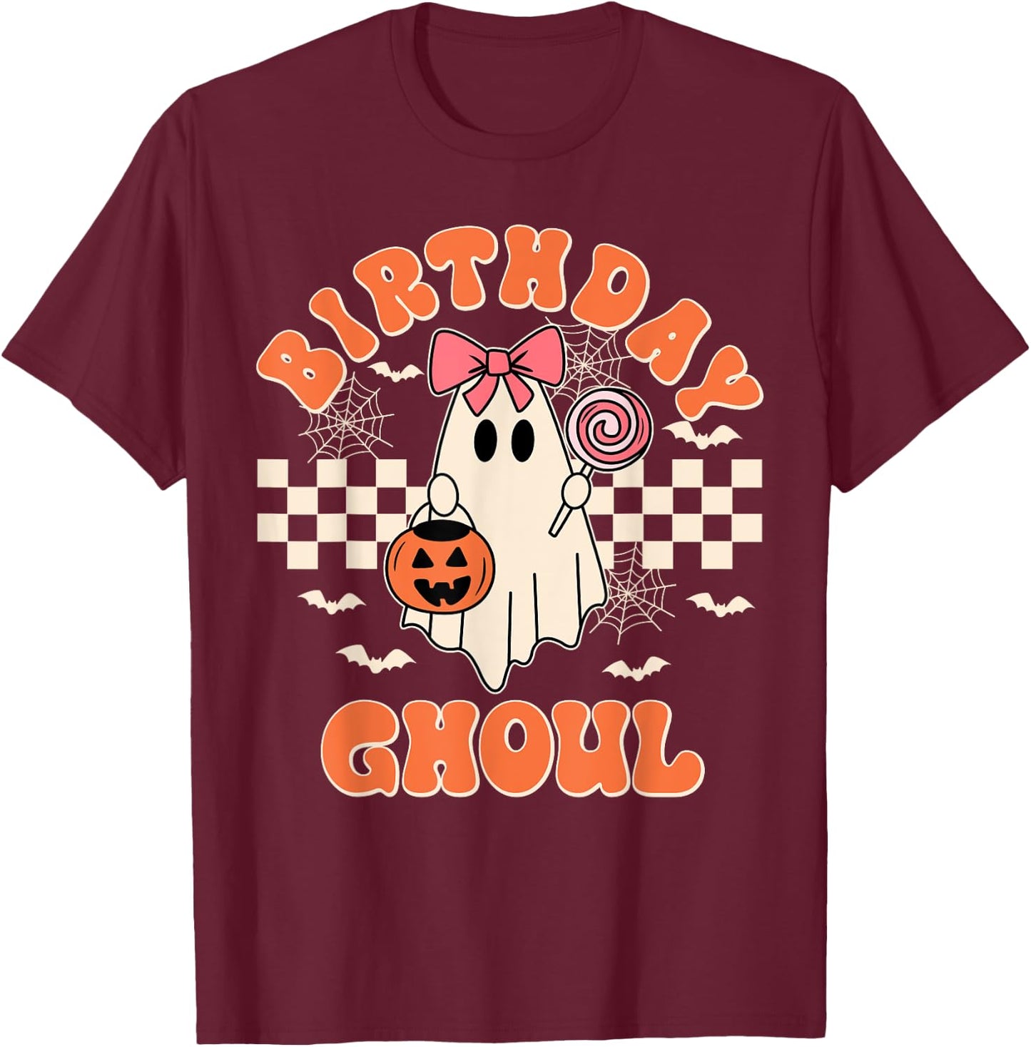 Birthday Ghoul Spooky Season Groovy Halloween Kids Girls T-Shirt - T-Shirt | Maroon