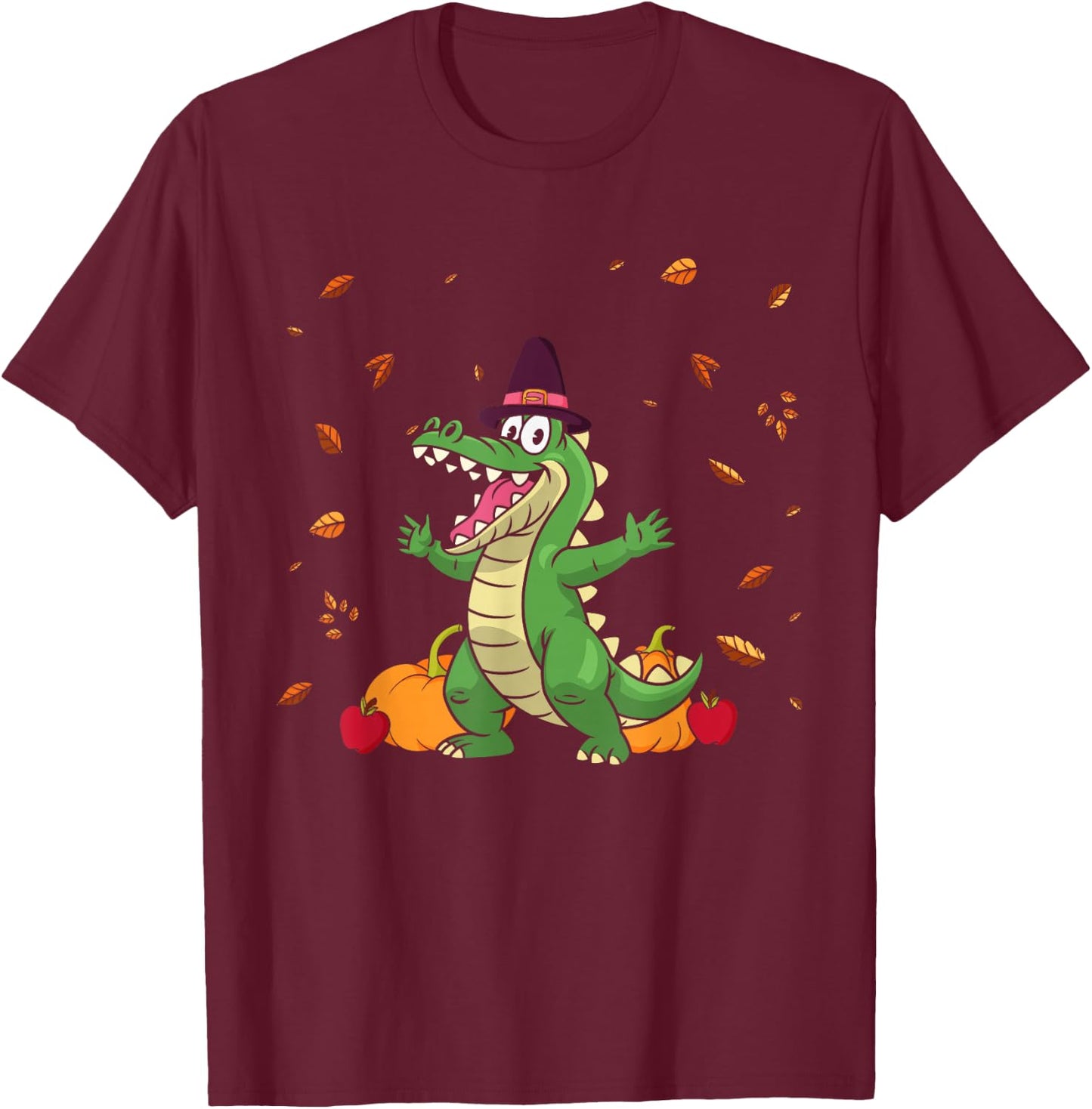 Thanksgiving Crocodiles Alligators Pilgrim Pumpkin Turkey T-Shirt - T-Shirt | Maroon