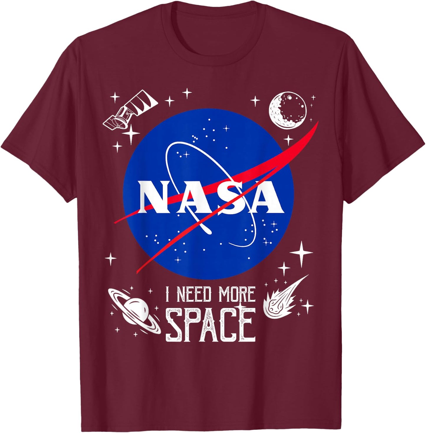 NASA Meatball Logo Classic I Need More Space , black, s T-Shirt - T-Shirt | Maroon