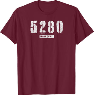 5280 Denver CO Edgy Rough Stencil Design With Details T-Shirt - T-Shirt | Maroon