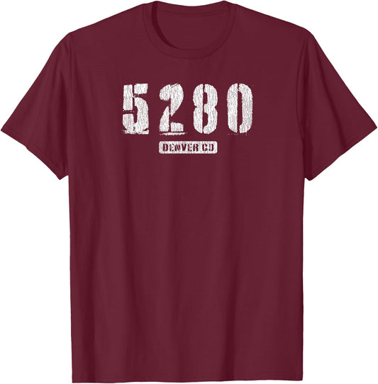 5280 Denver CO Edgy Rough Stencil Design With Details T-Shirt - T-Shirt | Maroon