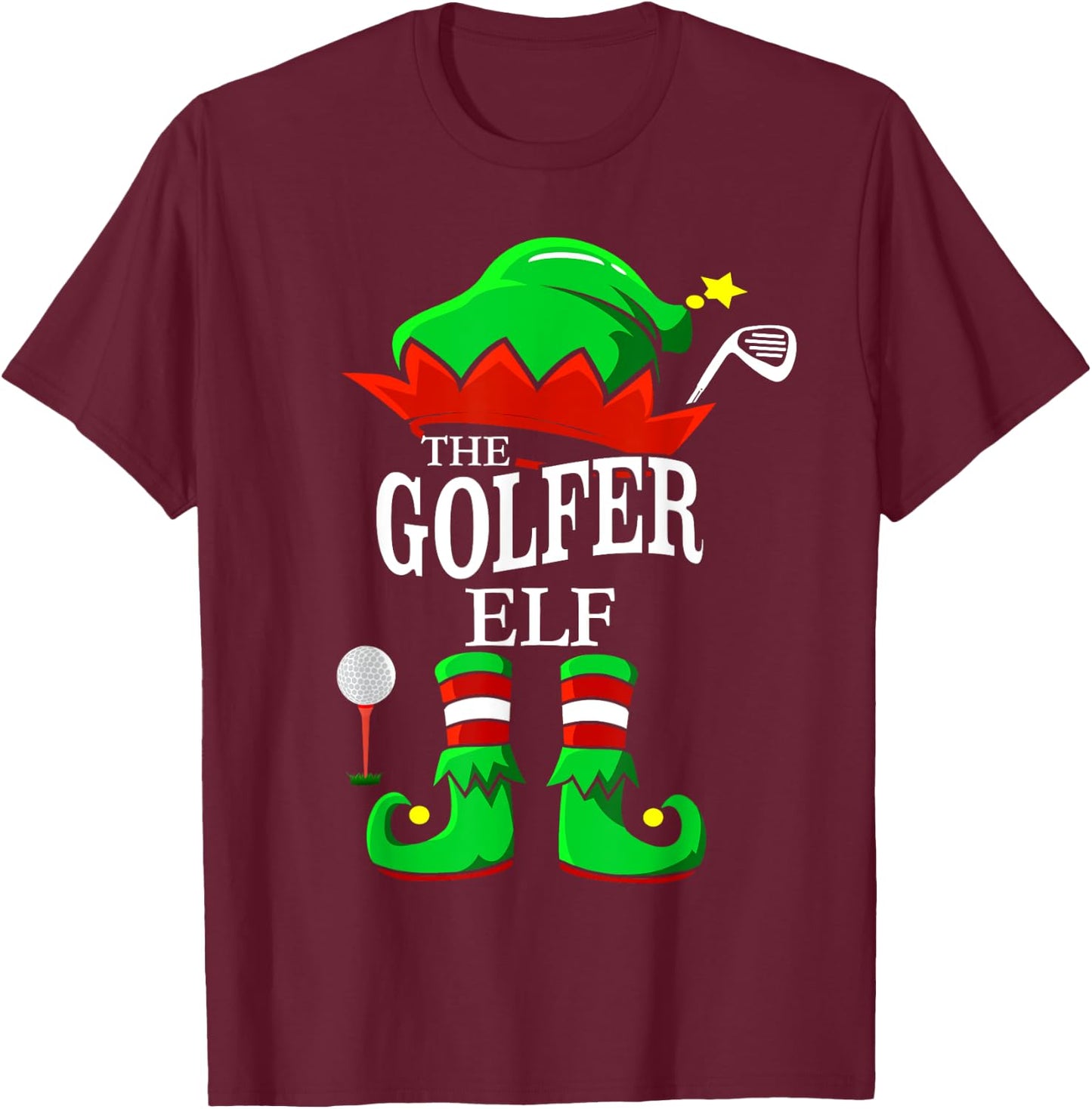 The Golfer Elf Matching Group Family Christmas Gift Funny T-Shirt - T-Shirt | Maroon