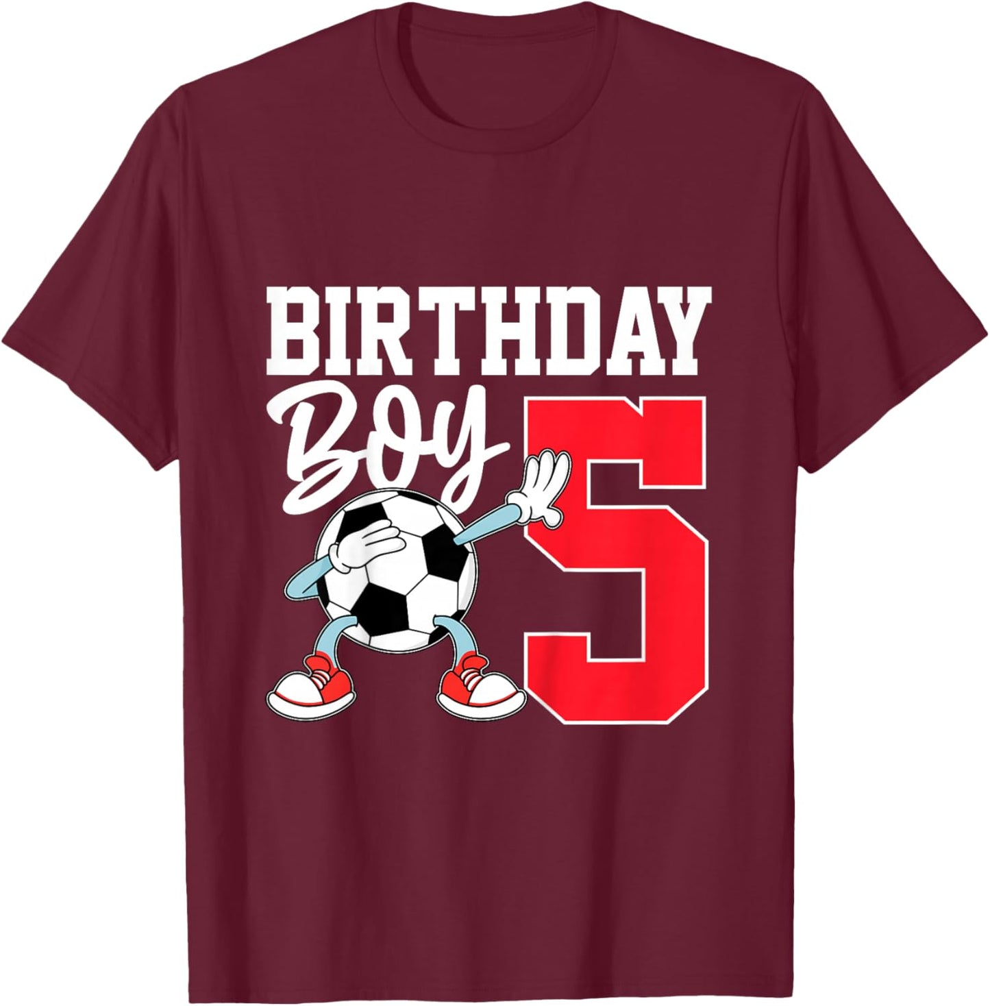 Kids 5th Birthday Shirt Boy Soccer Kids Football Five 5 Year Old T-Shirt - T-Shirt | Maroon