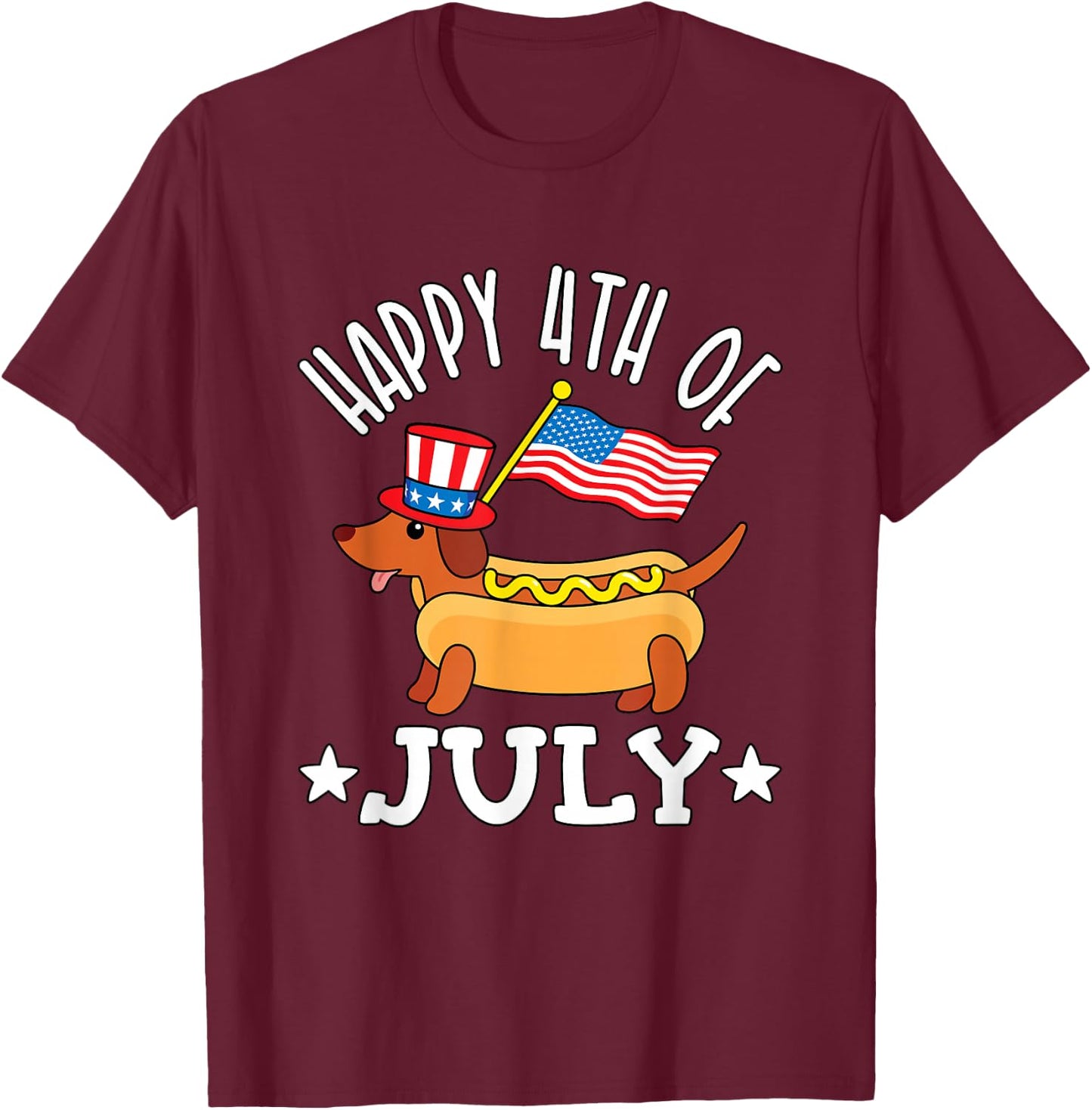 Patriotic Dachshund Fourth of July 4th Flag Cute Hot Dog T-Shirt - T-Shirt | Maroon
