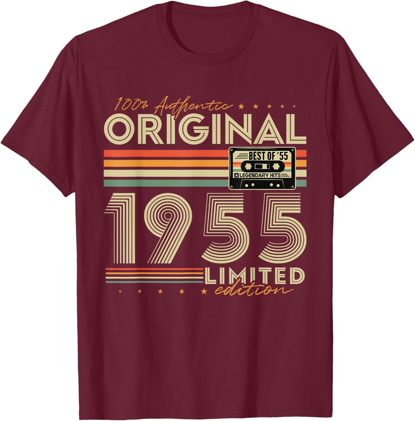 Original 1955 Vintage Gift 70th Birthday Man Woman , Black, S T-Shirt - T-Shirt | Maroon