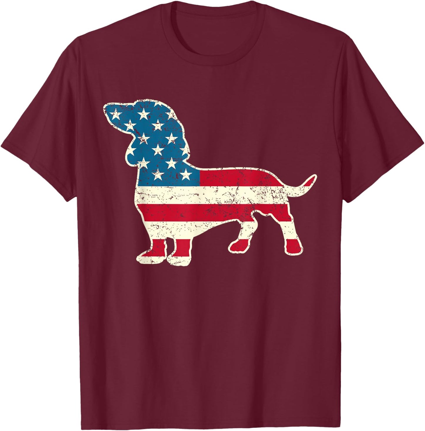 Dachshund 4th of July American Flag Dog Lovers Men Women USA T-Shirt - T-Shirt | Maroon