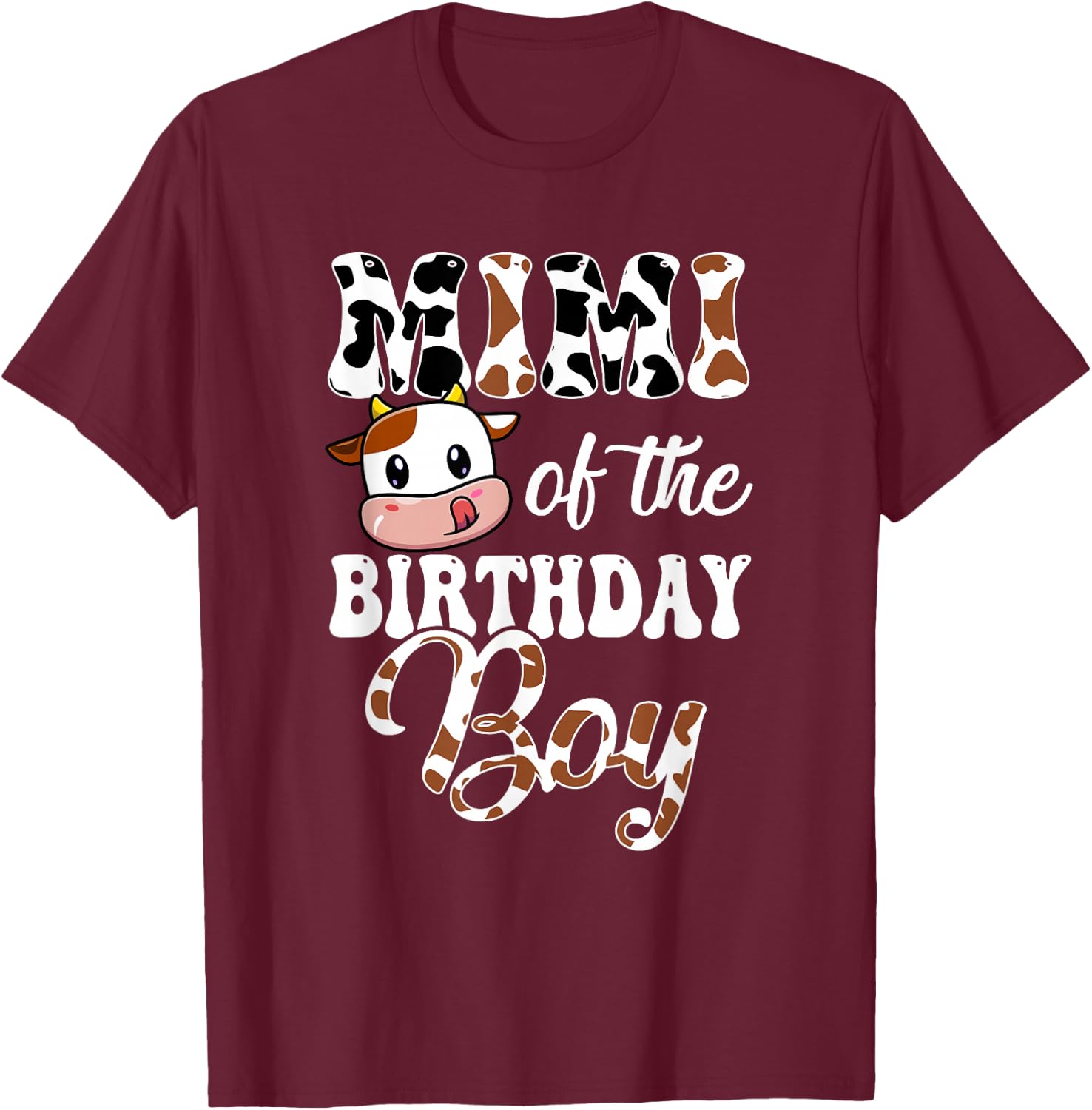 Mimi Of The Birthday Boy Cow Farm 1St Birthday Boy T-Shirt - T-Shirt | Maroon