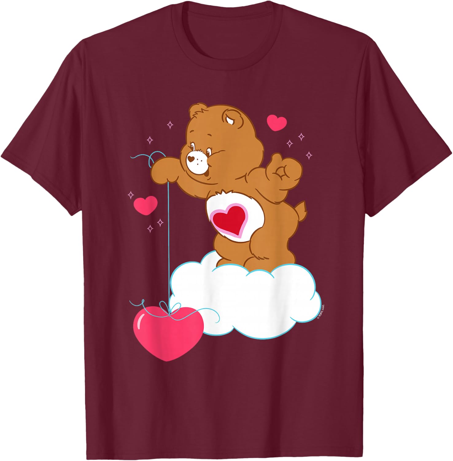 Care Bears Tenderheart Bear Fishing Hearts T-Shirt - T-Shirt | Maroon