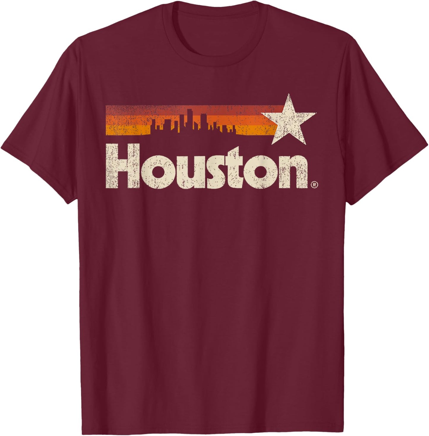 Vintage Houston City - Texas Houston Strong Stripes T-Shirt - T-Shirt | Maroon